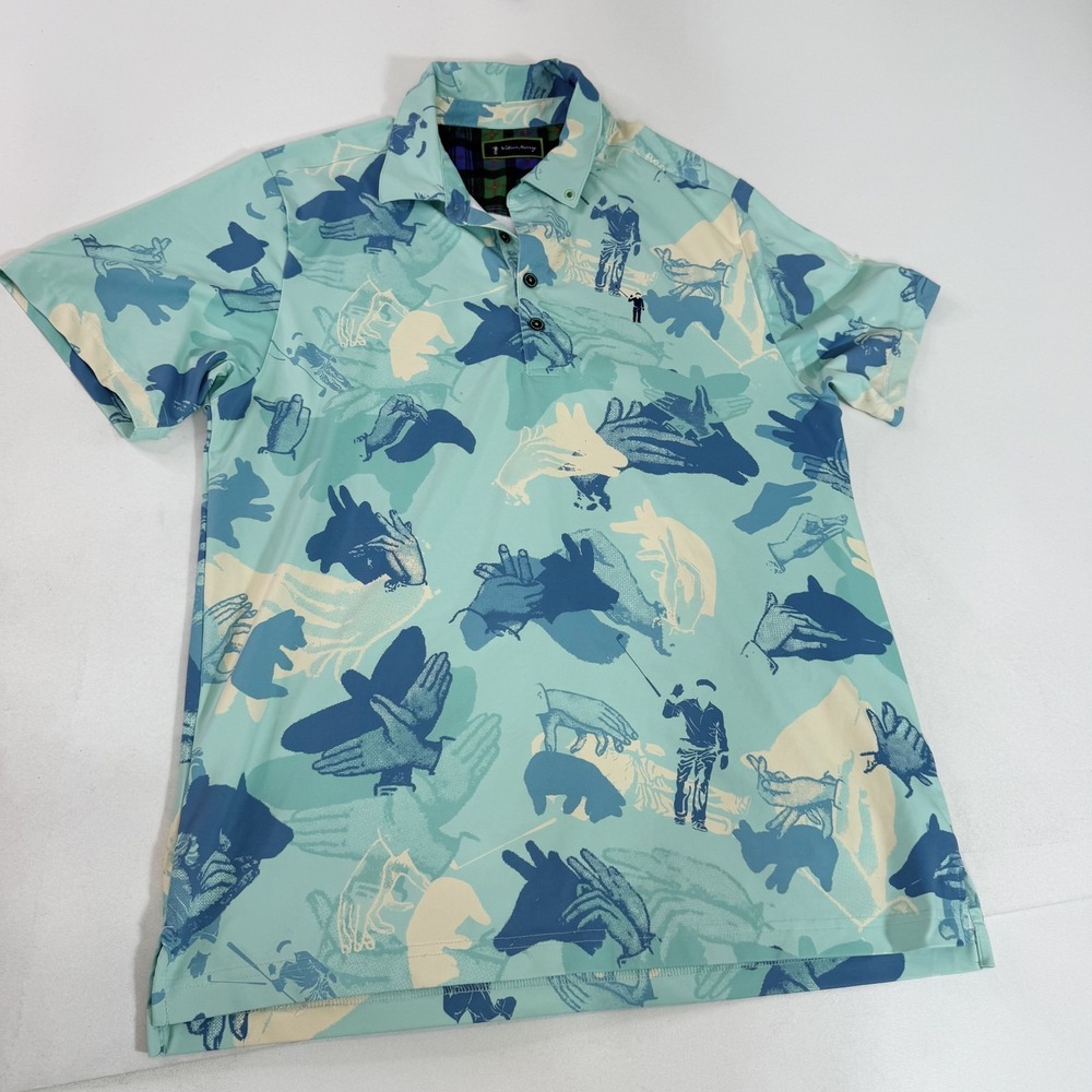 William Murray Polo Shirt Mens Medium Multicolor Golf Shadow Print Performance